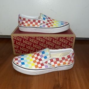 Classic Slip On Checkerboard Rainbow Vans